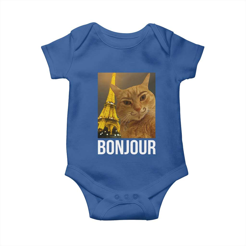 Funny Cat Bonjour Baby Onesie Paris France Eiffel Tower Orange Cat Meme - Wonder Print Shop