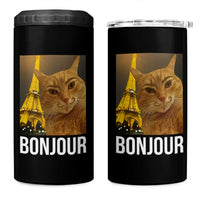 Funny Cat Bonjour 4 in 1 Can Cooler Tumbler Paris France Eiffel Tower Orange Cat Meme - Wonder Print Shop