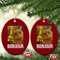 Funny Cat Bonjour Ceramic Ornament Paris France Eiffel Tower Orange Cat Meme - Wonder Print Shop