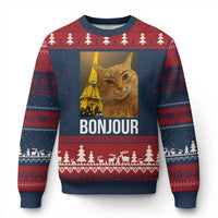 Funny Cat Bonjour Ugly Christmas Sweater Paris France Eiffel Tower Orange Cat Meme - Wonder Print Shop