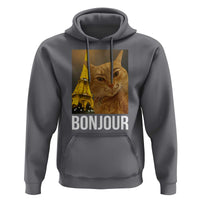 Funny Cat Bonjour Hoodie Paris France Eiffel Tower Orange Cat Meme - Wonder Print Shop