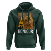 Funny Cat Bonjour Hoodie Paris France Eiffel Tower Orange Cat Meme - Wonder Print Shop