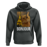 Funny Cat Bonjour Hoodie Paris France Eiffel Tower Orange Cat Meme - Wonder Print Shop