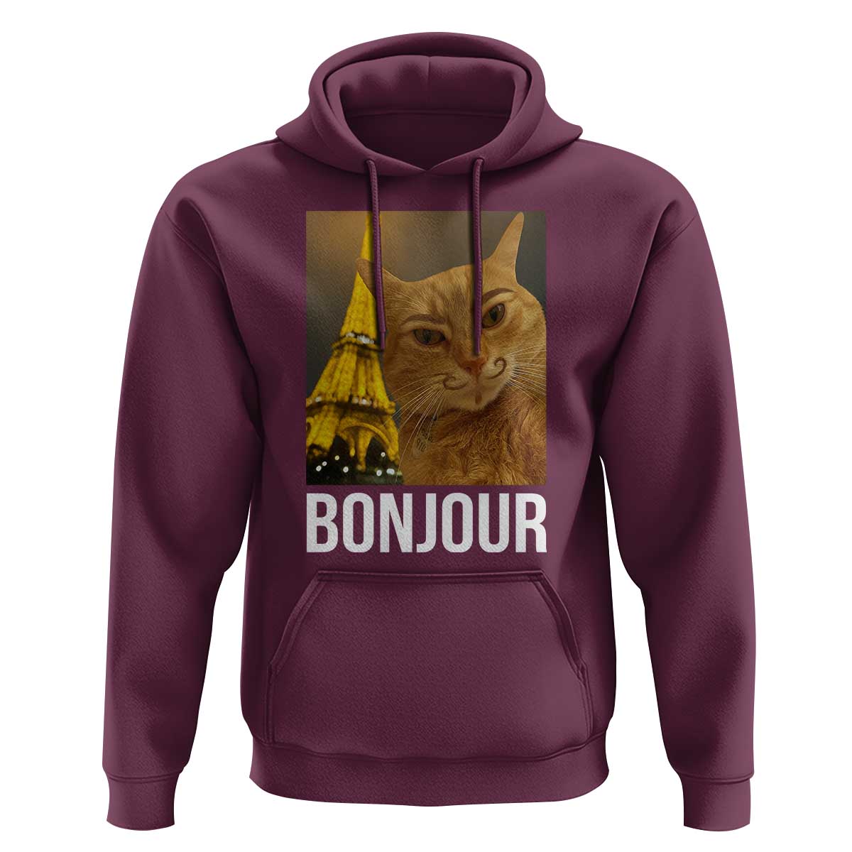 Funny Cat Bonjour Hoodie Paris France Eiffel Tower Orange Cat Meme - Wonder Print Shop