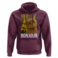 Funny Cat Bonjour Hoodie Paris France Eiffel Tower Orange Cat Meme - Wonder Print Shop