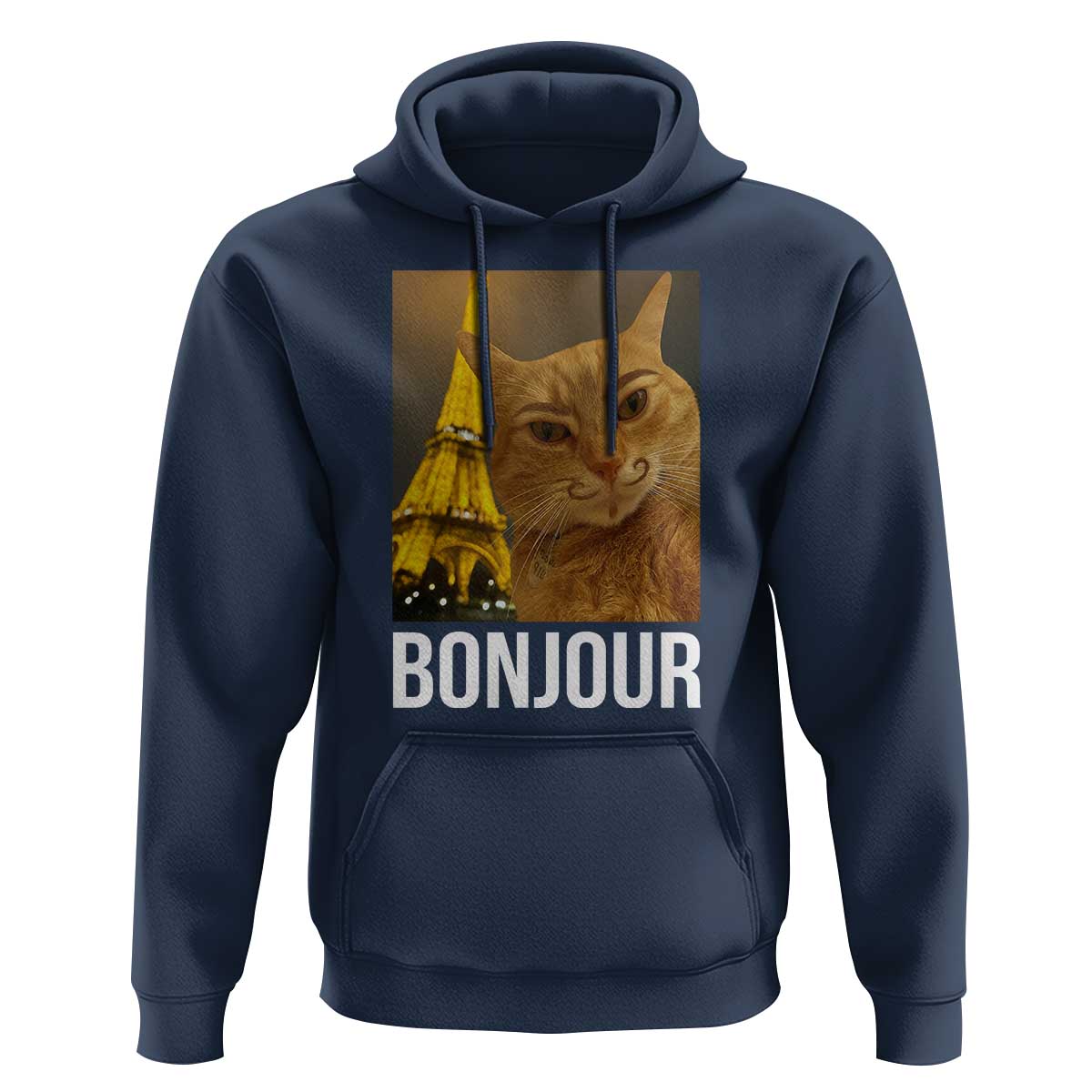 Funny Cat Bonjour Hoodie Paris France Eiffel Tower Orange Cat Meme - Wonder Print Shop