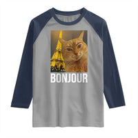Funny Cat Bonjour Raglan Shirt Paris France Eiffel Tower Orange Cat Meme - Wonder Print Shop
