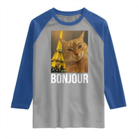 Funny Cat Bonjour Raglan Shirt Paris France Eiffel Tower Orange Cat Meme - Wonder Print Shop