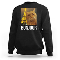 Funny Cat Bonjour Sweatshirt Paris France Eiffel Tower Orange Cat Meme - Wonder Print Shop