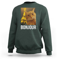 Funny Cat Bonjour Sweatshirt Paris France Eiffel Tower Orange Cat Meme - Wonder Print Shop