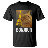 Funny Cat Bonjour T Shirt Paris France Eiffel Tower Orange Cat Meme - Wonder Print Shop