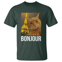 Funny Cat Bonjour T Shirt Paris France Eiffel Tower Orange Cat Meme - Wonder Print Shop