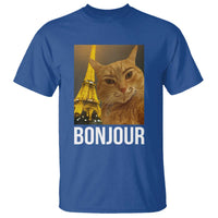 Funny Cat Bonjour T Shirt Paris France Eiffel Tower Orange Cat Meme - Wonder Print Shop