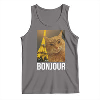 Funny Cat Bonjour Tank Top Paris France Eiffel Tower Orange Cat Meme - Wonder Print Shop