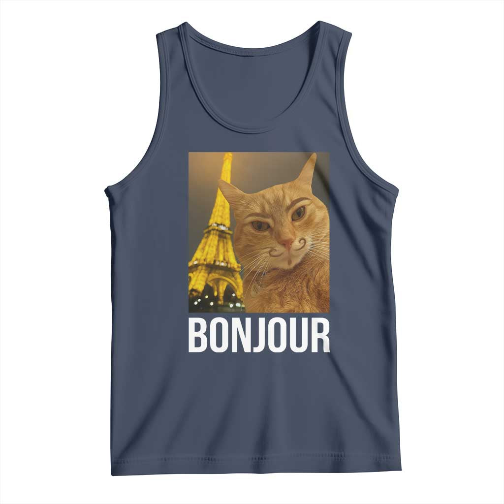 Funny Cat Bonjour Tank Top Paris France Eiffel Tower Orange Cat Meme - Wonder Print Shop
