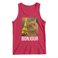 Funny Cat Bonjour Tank Top Paris France Eiffel Tower Orange Cat Meme - Wonder Print Shop