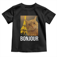 Funny Cat Bonjour Toddler T Shirt Paris France Eiffel Tower Orange Cat Meme - Wonder Print Shop