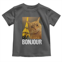 Funny Cat Bonjour Toddler T Shirt Paris France Eiffel Tower Orange Cat Meme - Wonder Print Shop
