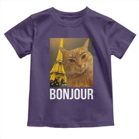 Funny Cat Bonjour Toddler T Shirt Paris France Eiffel Tower Orange Cat Meme - Wonder Print Shop