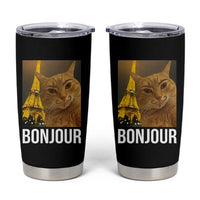 Funny Cat Bonjour Tumbler Cup Paris France Eiffel Tower Orange Cat Meme - Wonder Print Shop