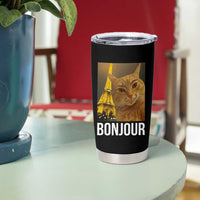 Funny Cat Bonjour Tumbler Cup Paris France Eiffel Tower Orange Cat Meme - Wonder Print Shop