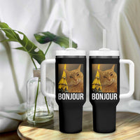Funny Cat Bonjour Tumbler With Handle Paris France Eiffel Tower Orange Cat Meme - Wonder Print Shop