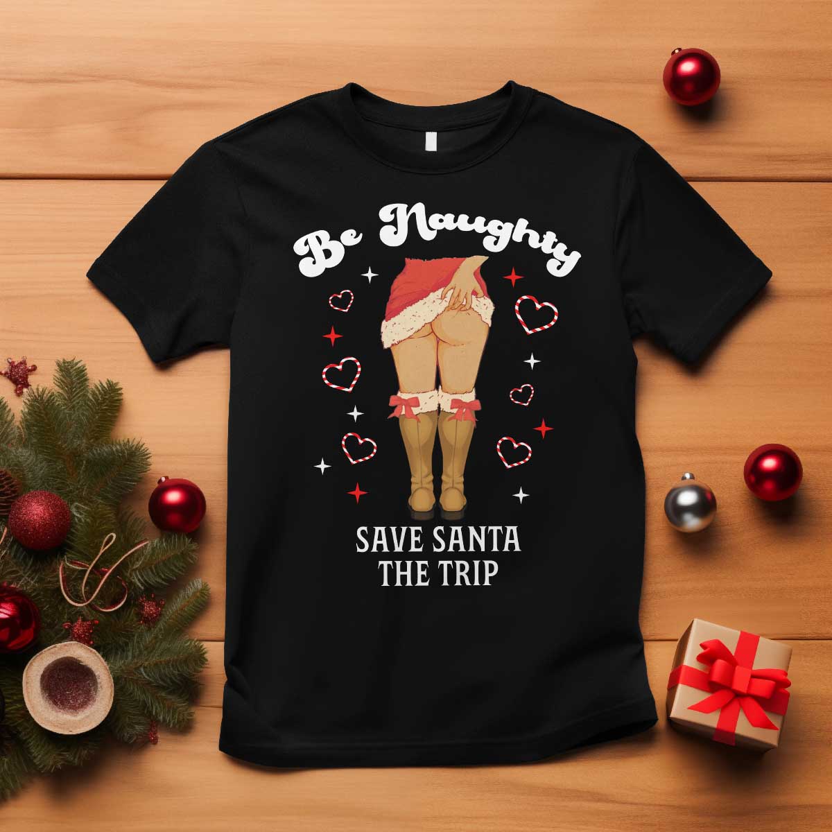 Funny Inappropriate Christmas T Shirt Be Naughty Save Santa The Trip - Wonder Print Shop