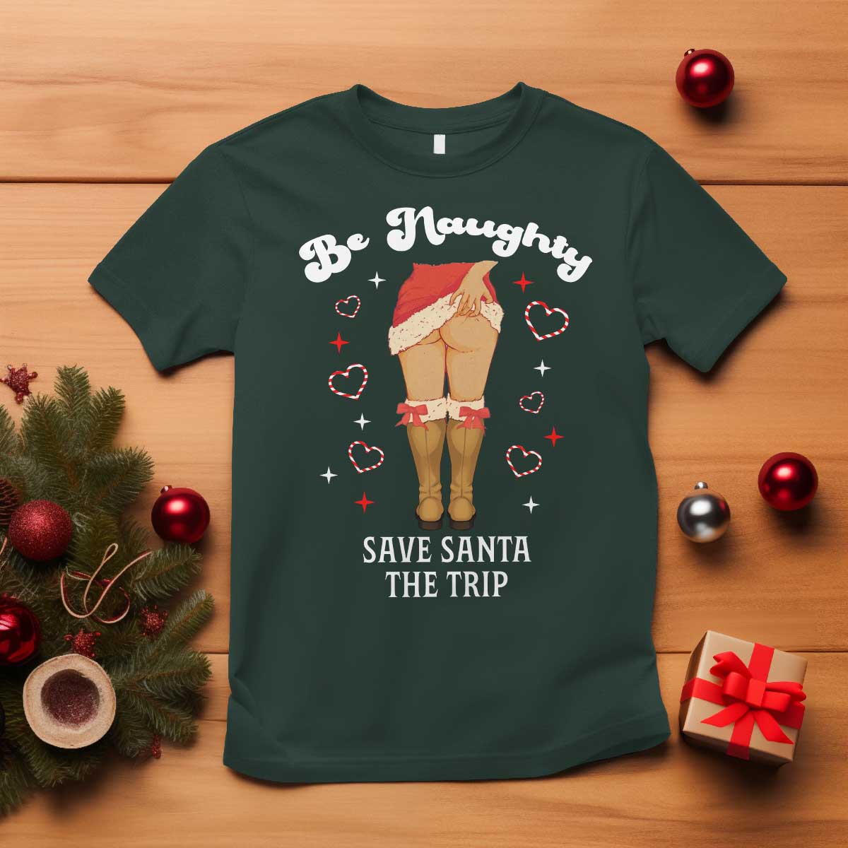 Funny Inappropriate Christmas T Shirt Be Naughty Save Santa The Trip - Wonder Print Shop