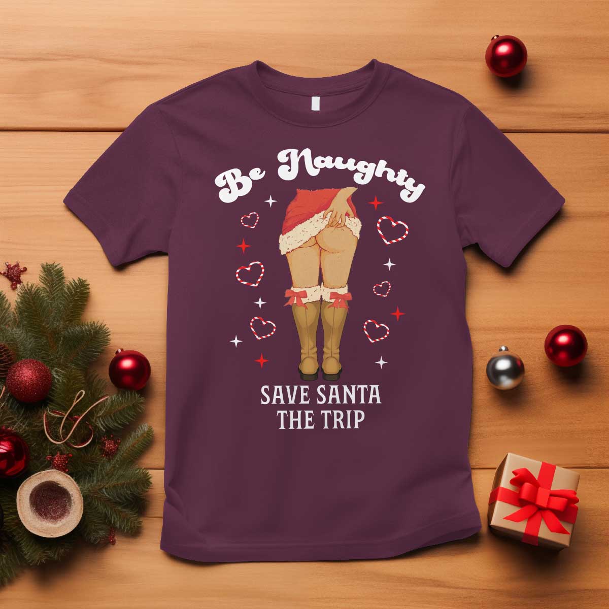 Funny Inappropriate Christmas T Shirt Be Naughty Save Santa The Trip - Wonder Print Shop