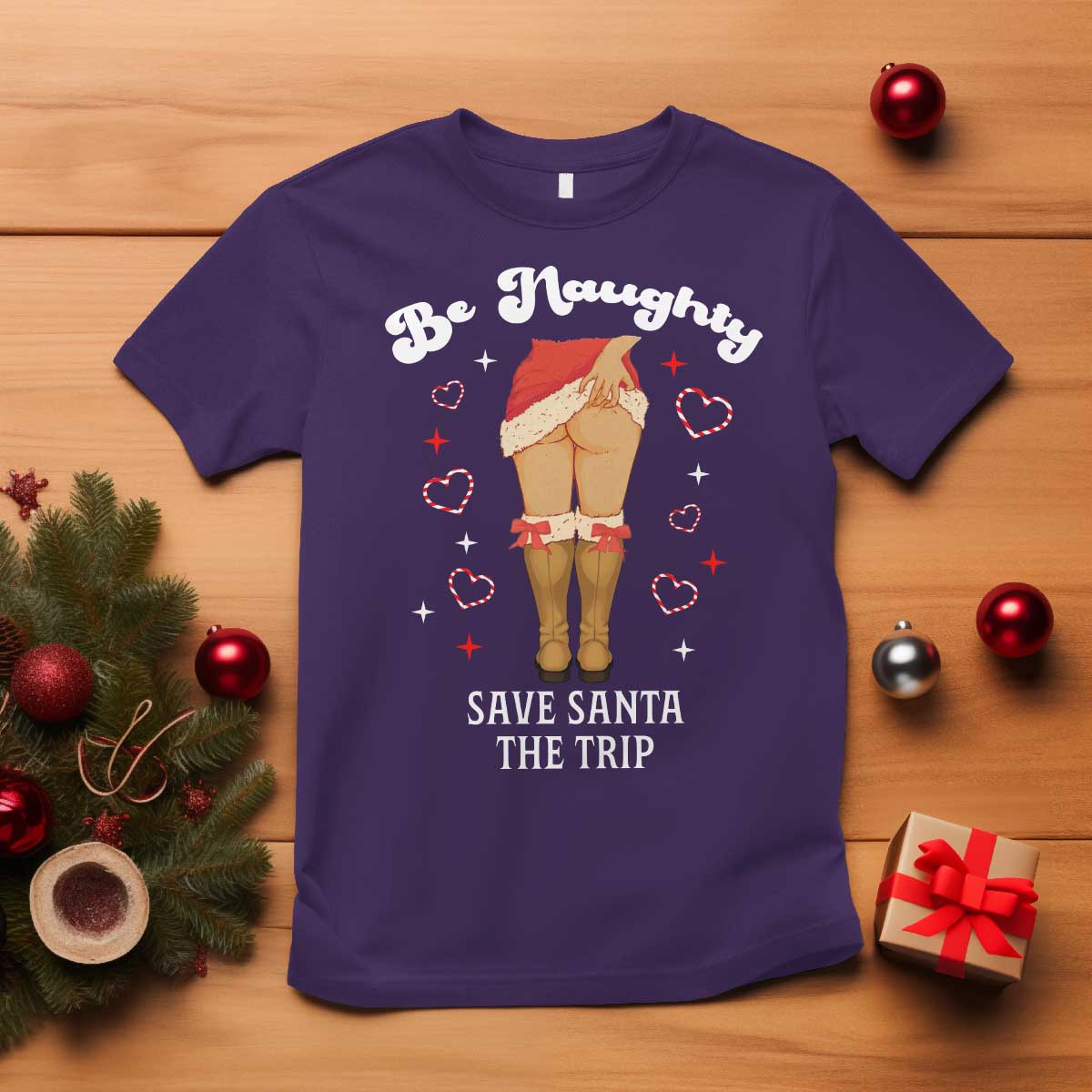 Funny Inappropriate Christmas T Shirt Be Naughty Save Santa The Trip - Wonder Print Shop
