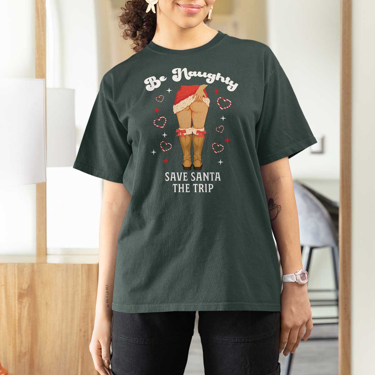 Funny Inappropriate Christmas T Shirt For Women Be Naughty Save Santa The Trip - Wonder Print Shop
