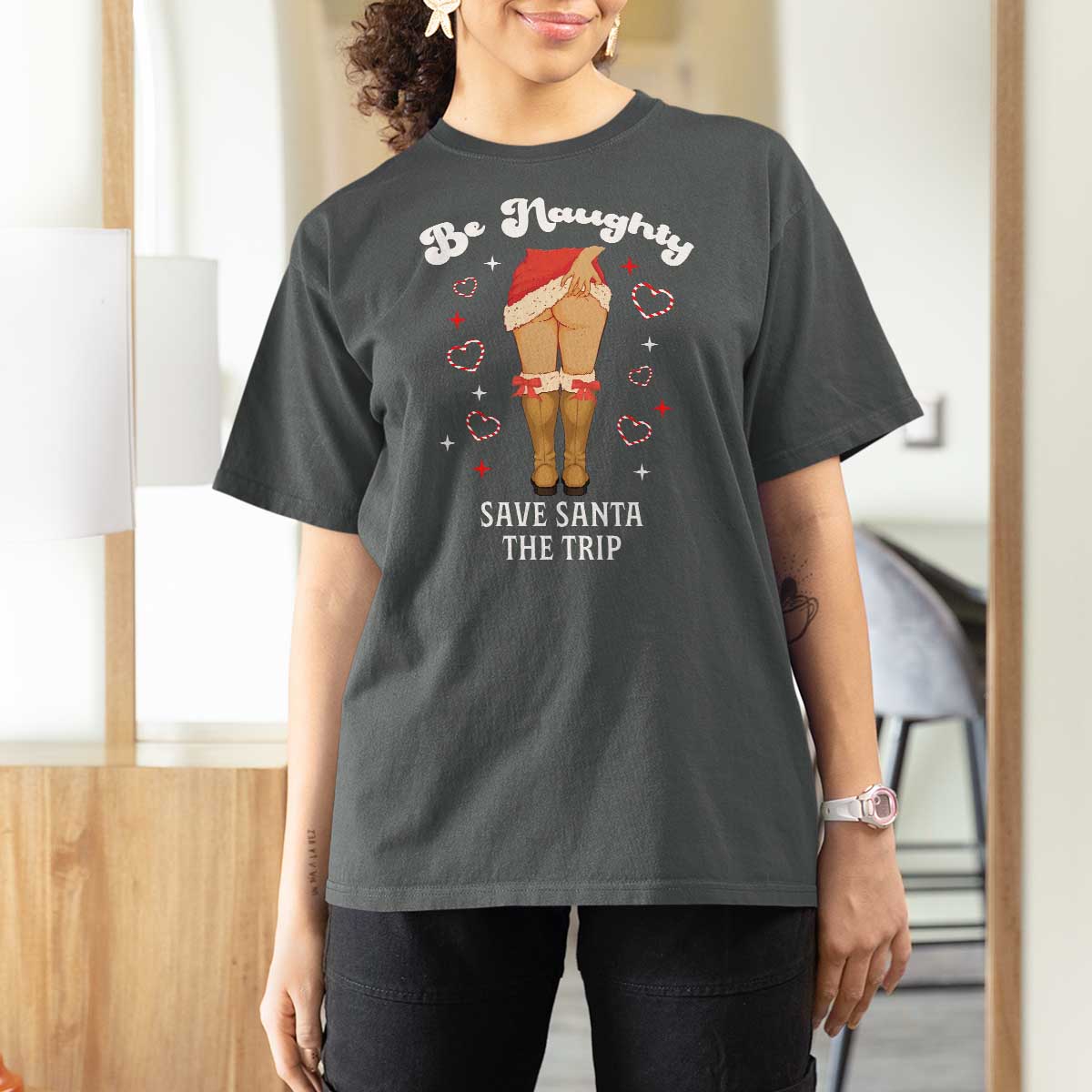 Funny Inappropriate Christmas T Shirt For Women Be Naughty Save Santa The Trip - Wonder Print Shop
