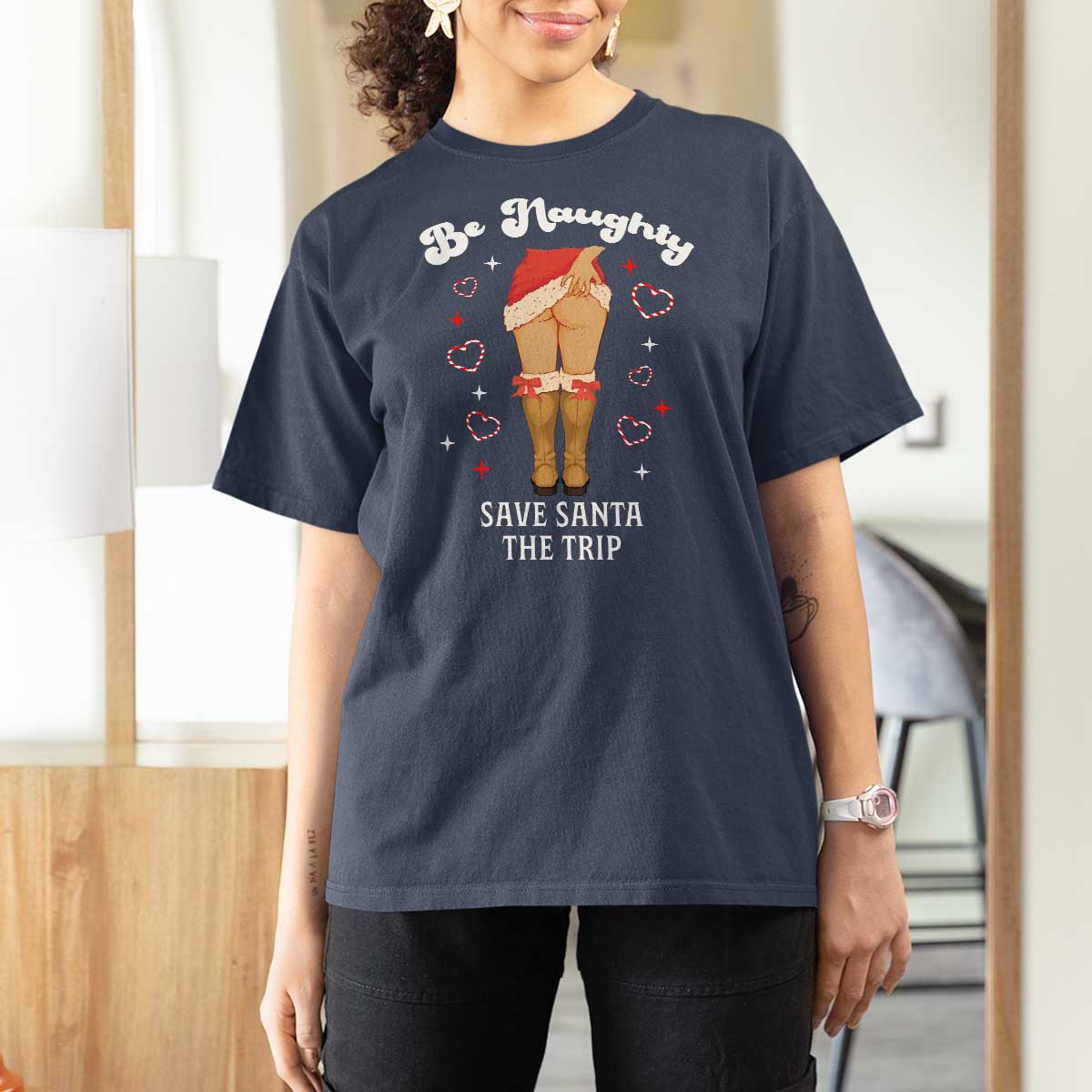 Funny Inappropriate Christmas T Shirt For Women Be Naughty Save Santa The Trip - Wonder Print Shop