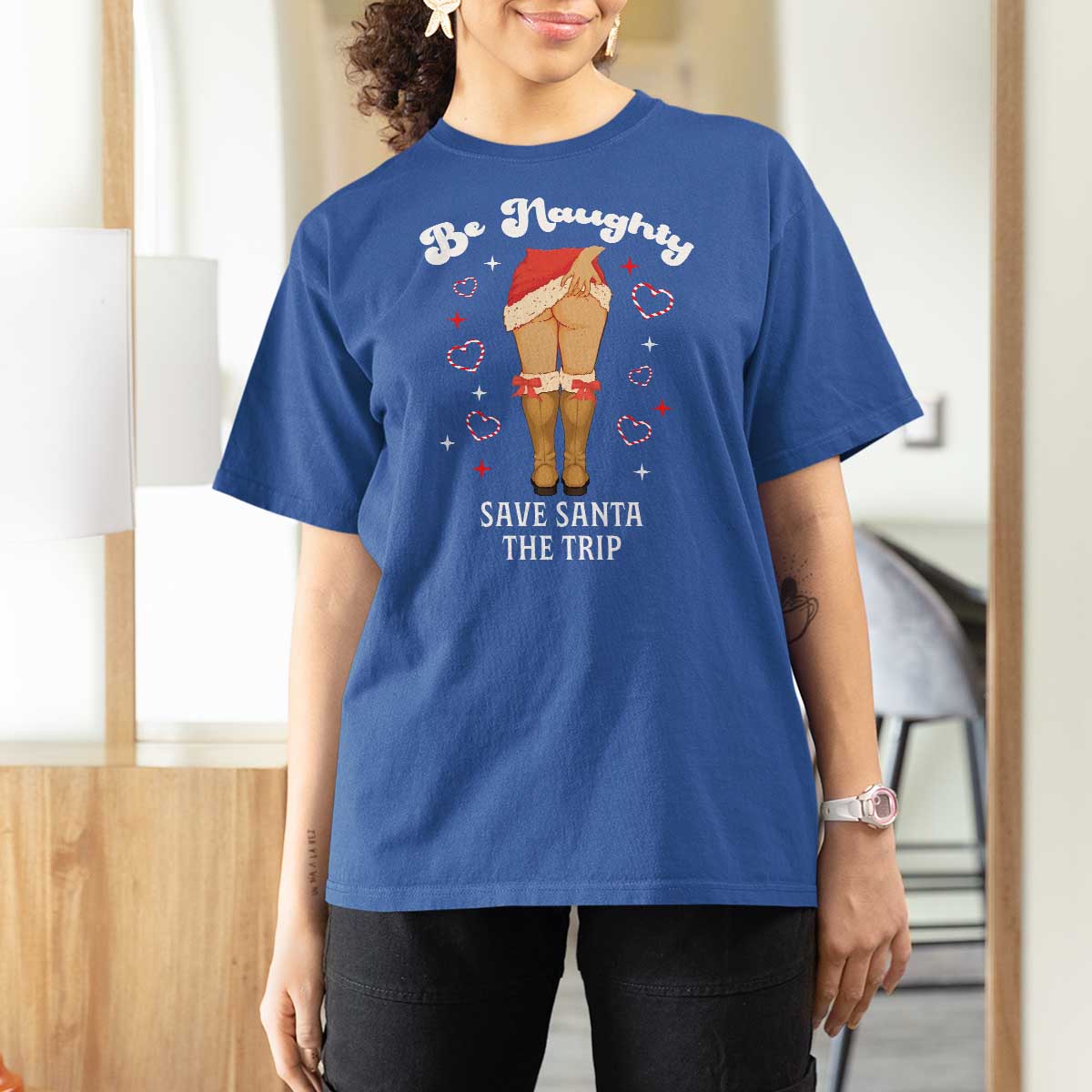 Funny Inappropriate Christmas T Shirt For Women Be Naughty Save Santa The Trip - Wonder Print Shop