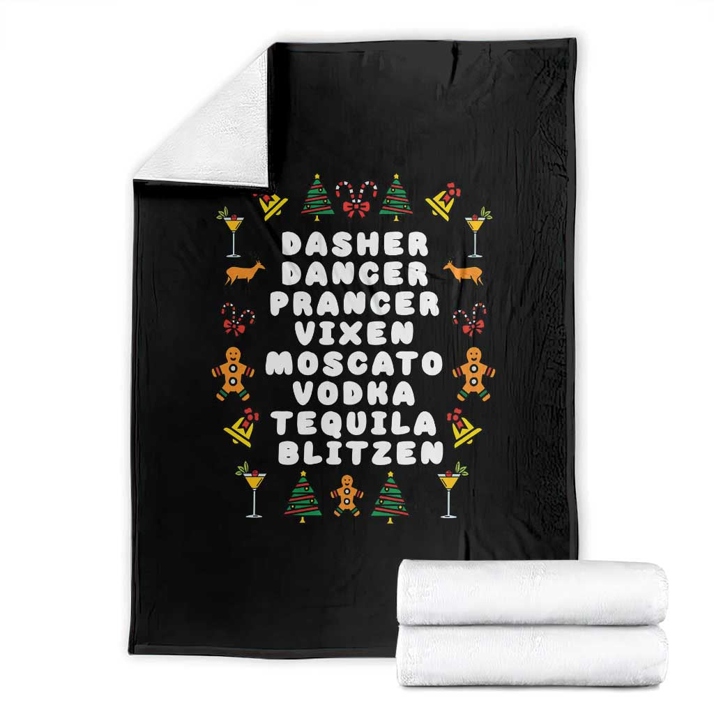 Funny Drinking Christmas Throw Blanket Merry Christmas Dasher Dancer Prancer Vixen - Wonder Print Shop