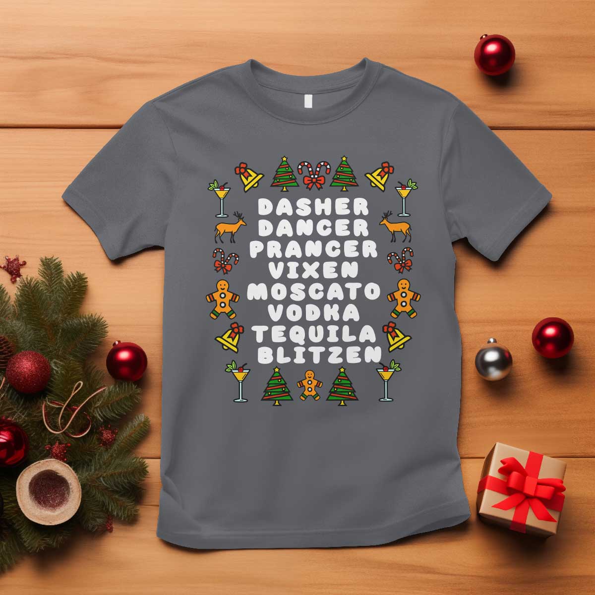 Funny Drinking Christmas T Shirt Merry Christmas Dasher Dancer Prancer Vixen - Wonder Print Shop