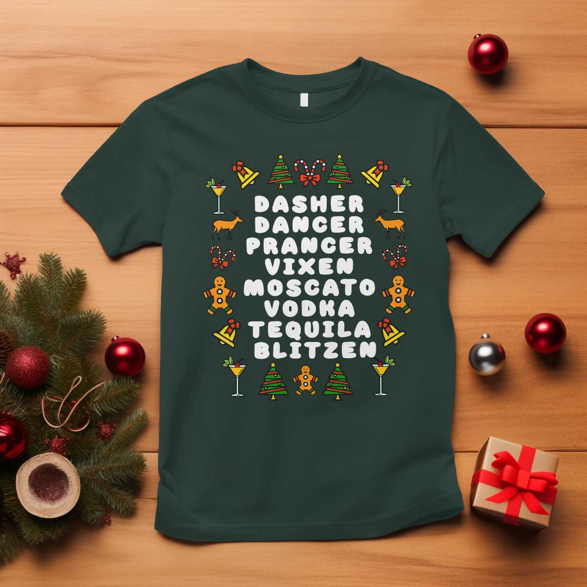 Funny Drinking Christmas T Shirt Merry Christmas Dasher Dancer Prancer Vixen - Wonder Print Shop