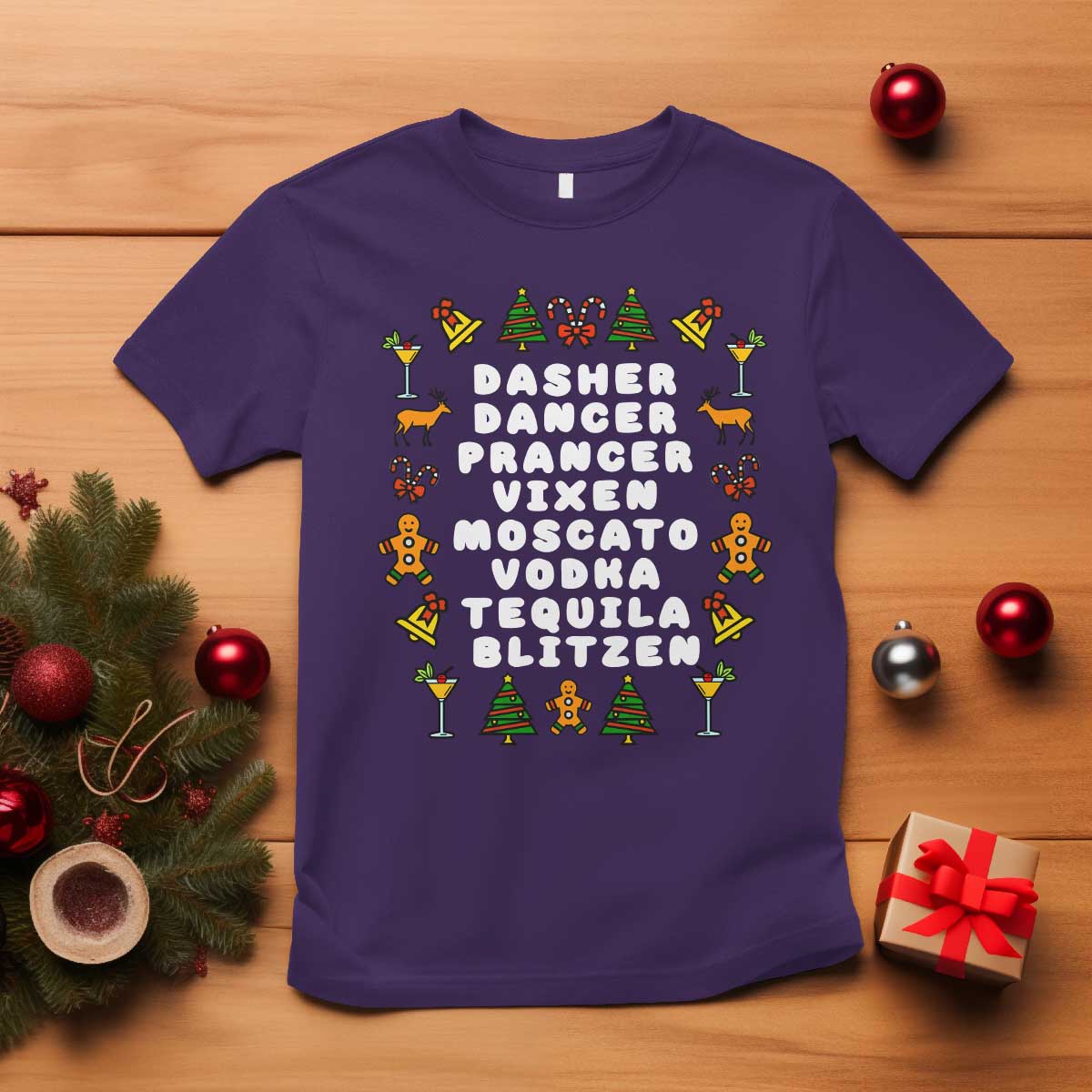 Funny Drinking Christmas T Shirt Merry Christmas Dasher Dancer Prancer Vixen - Wonder Print Shop