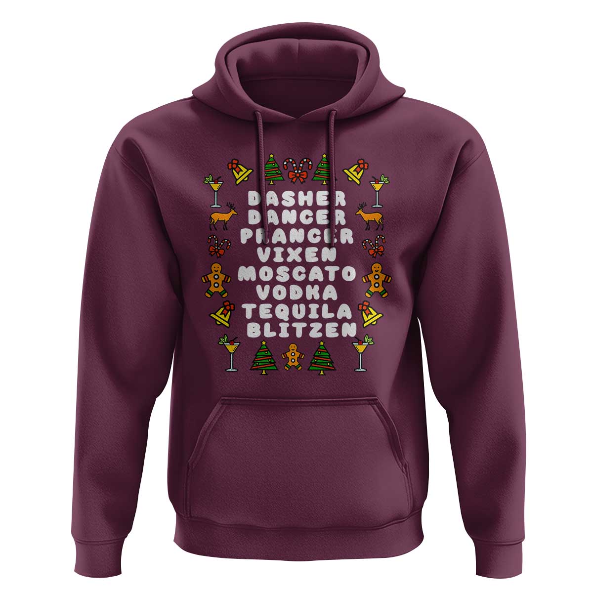 Funny Drinking Christmas Hoodie Merry Christmas Dasher Dancer Prancer Vixen - Wonder Print Shop