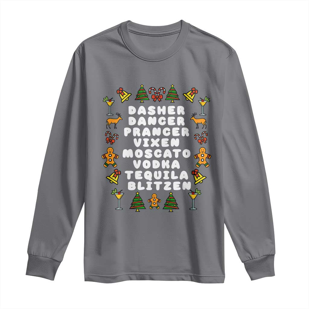 Funny Drinking Christmas Long Sleeve Shirt Merry Christmas Dasher Dancer Prancer Vixen - Wonder Print Shop