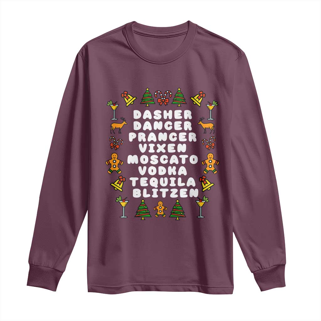 Funny Drinking Christmas Long Sleeve Shirt Merry Christmas Dasher Dancer Prancer Vixen - Wonder Print Shop