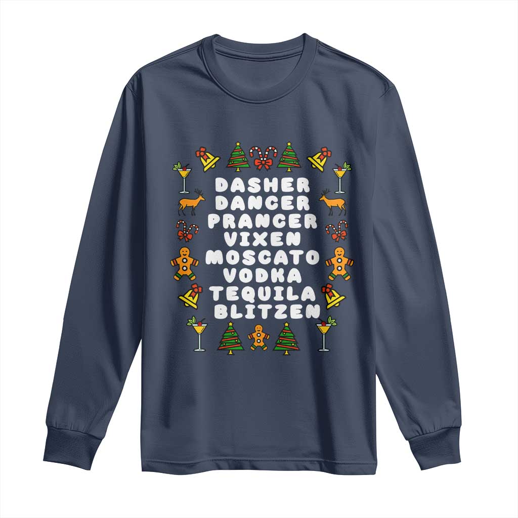 Funny Drinking Christmas Long Sleeve Shirt Merry Christmas Dasher Dancer Prancer Vixen - Wonder Print Shop