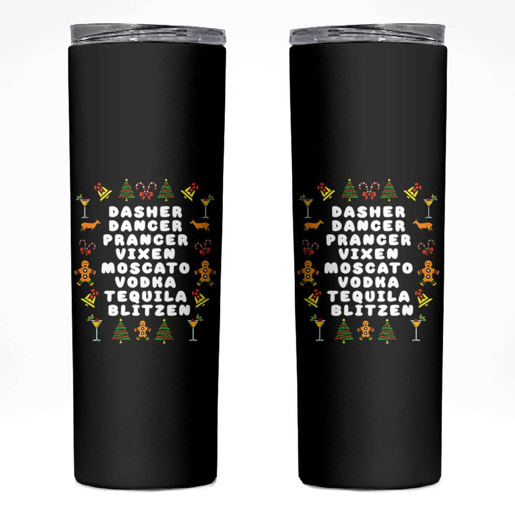 Funny Drinking Christmas Skinny Tumbler Merry Christmas Dasher Dancer Prancer Vixen - Wonder Print Shop