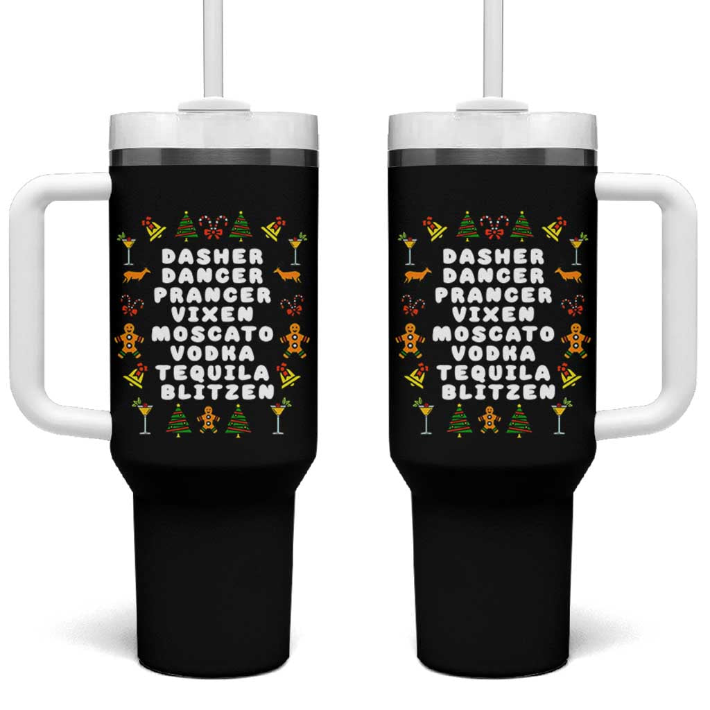 Funny Drinking Christmas Tumbler With Handle Merry Christmas Dasher Dancer Prancer Vixen - Wonder Print Shop