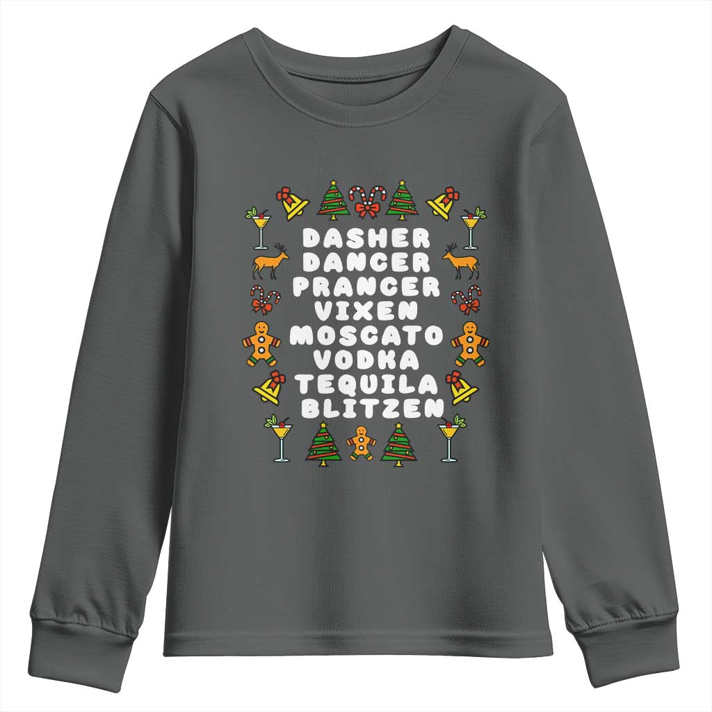 Funny Drinking Christmas Youth Sweatshirt Merry Christmas Dasher Dancer Prancer Vixen - Wonder Print Shop