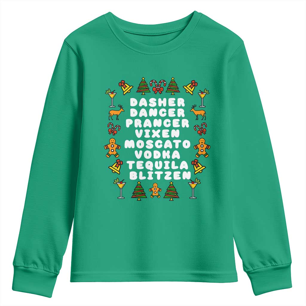 Funny Drinking Christmas Youth Sweatshirt Merry Christmas Dasher Dancer Prancer Vixen - Wonder Print Shop