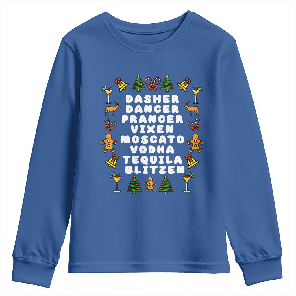 Funny Drinking Christmas Youth Sweatshirt Merry Christmas Dasher Dancer Prancer Vixen - Wonder Print Shop