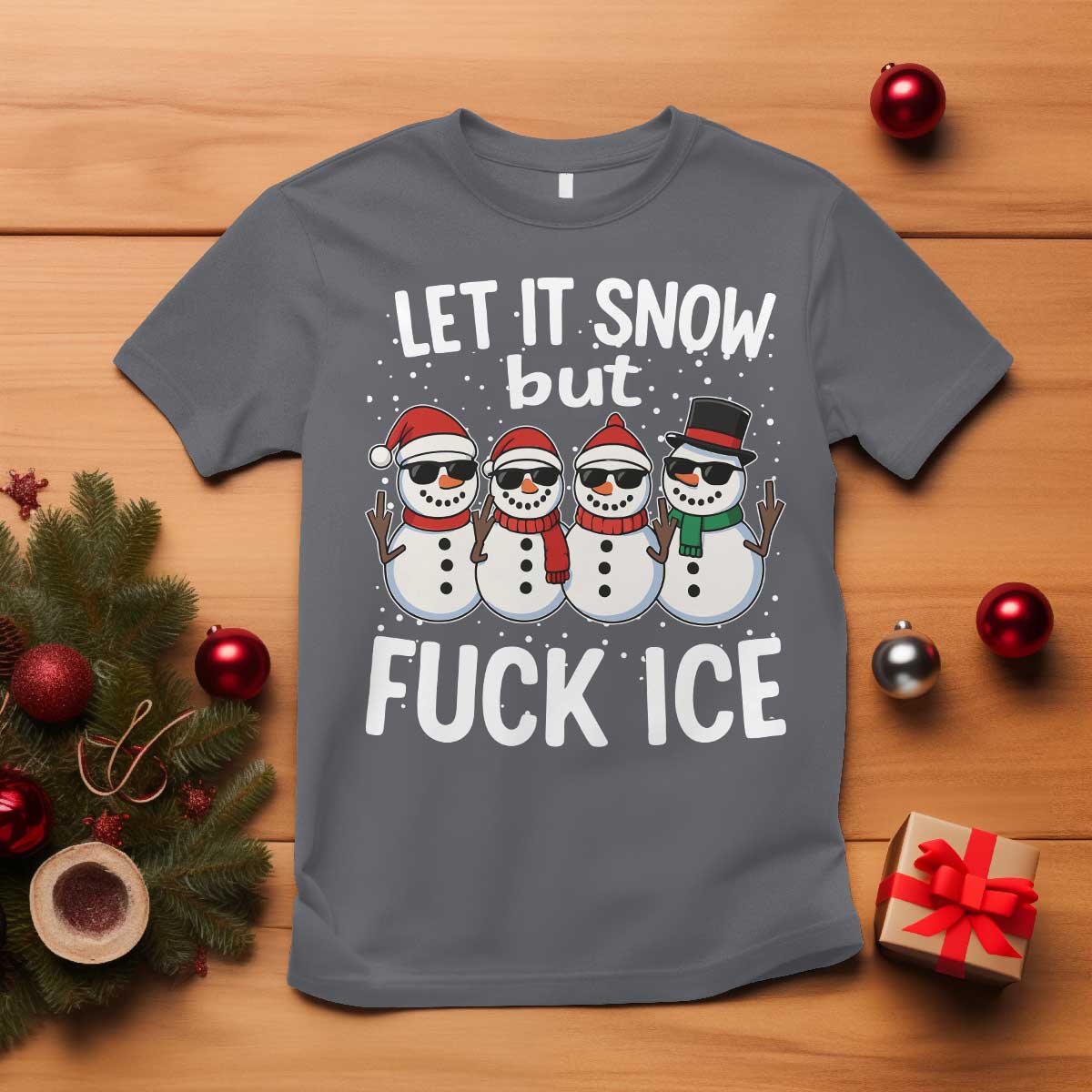 Anti ICE Christmas T Shirt Funny Snowman Cute Finger Let It Snow Funny FDT - Wonder Print Shop