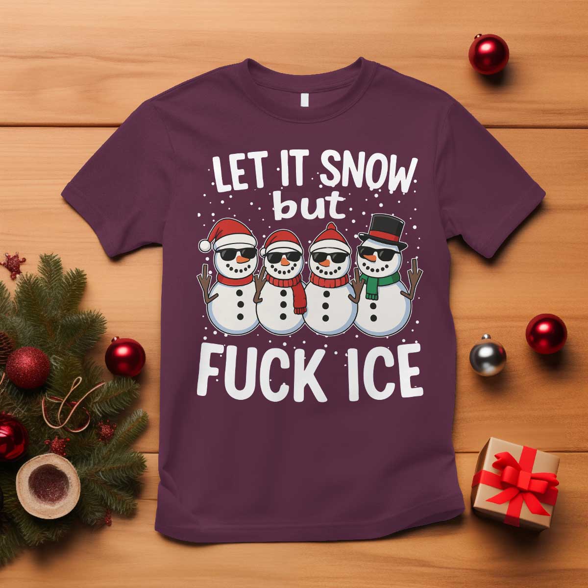 Anti ICE Christmas T Shirt Funny Snowman Cute Finger Let It Snow Funny FDT - Wonder Print Shop