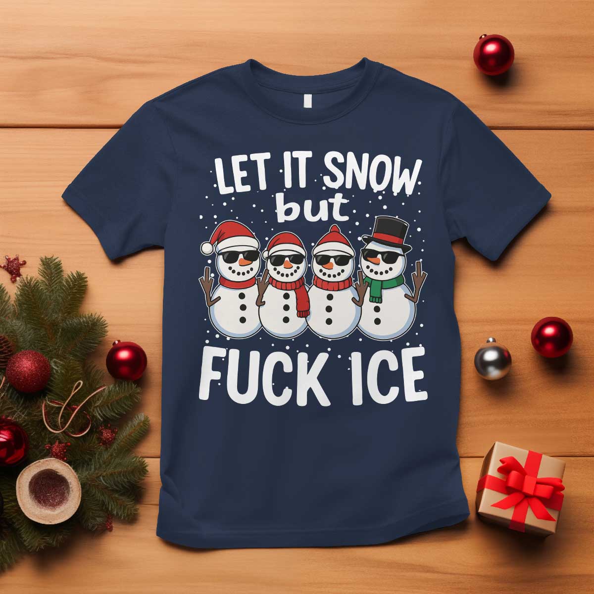 Anti ICE Christmas T Shirt Funny Snowman Cute Finger Let It Snow Funny FDT - Wonder Print Shop